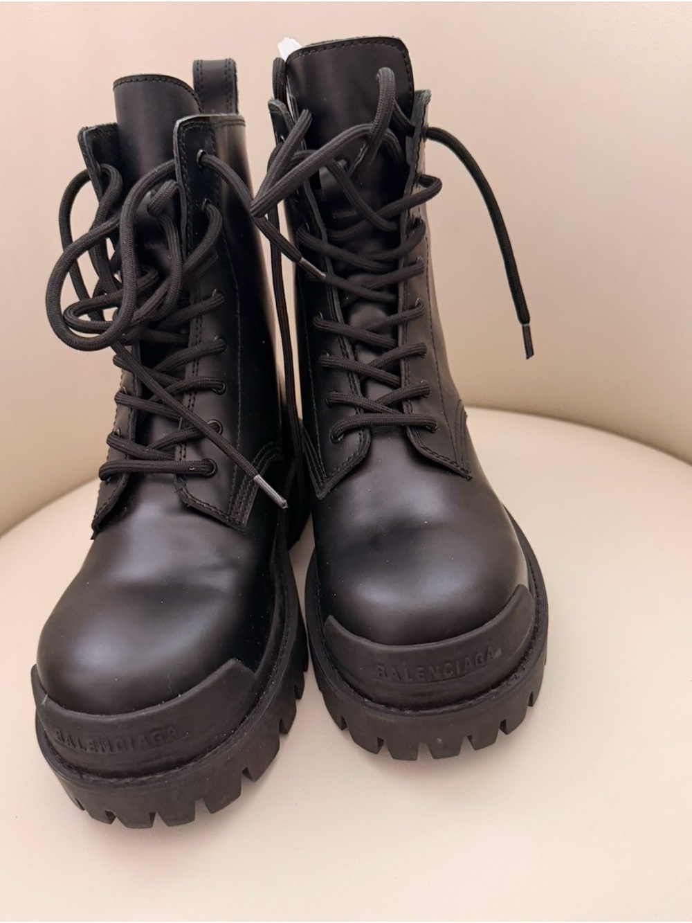 Balenciaga Women's Black Lace-Up Platform Combat Boots